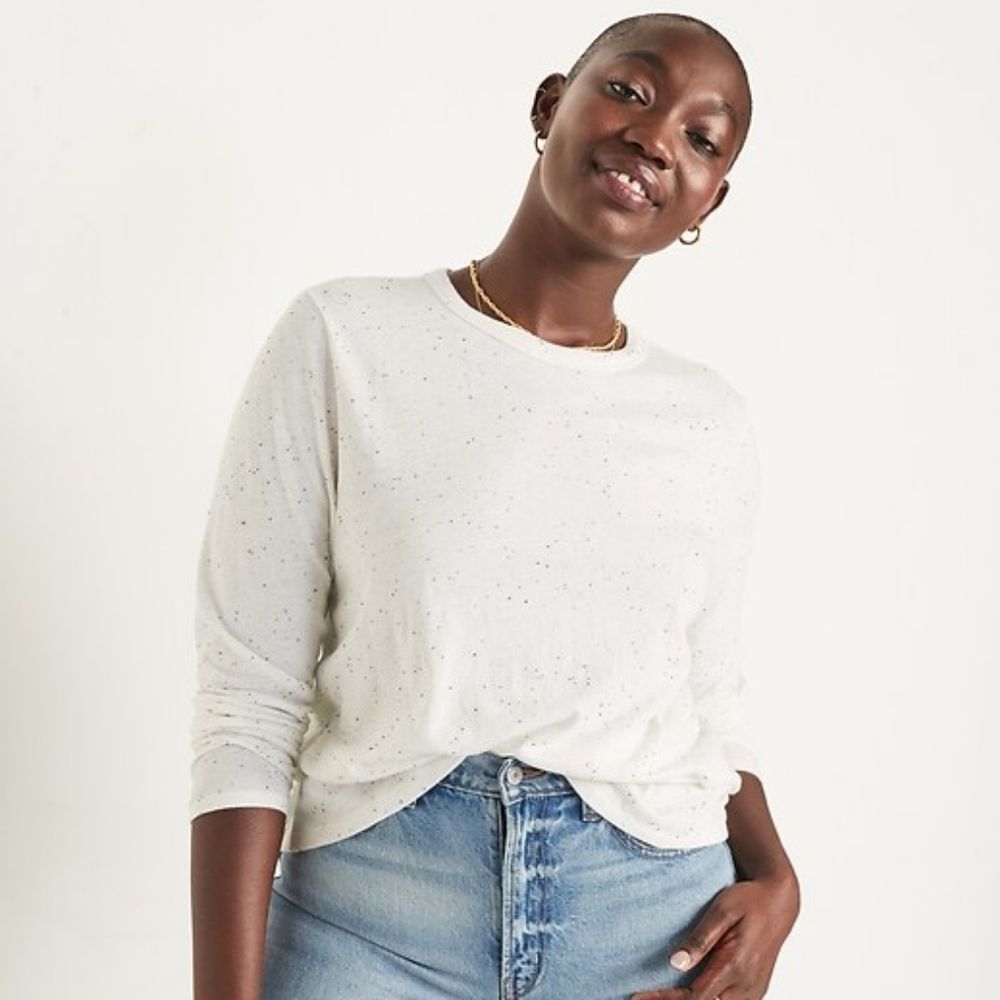 Old Navy EveryWear Crew-Neck Speckled Long-Sleeve Size Large T-Shirt For Women